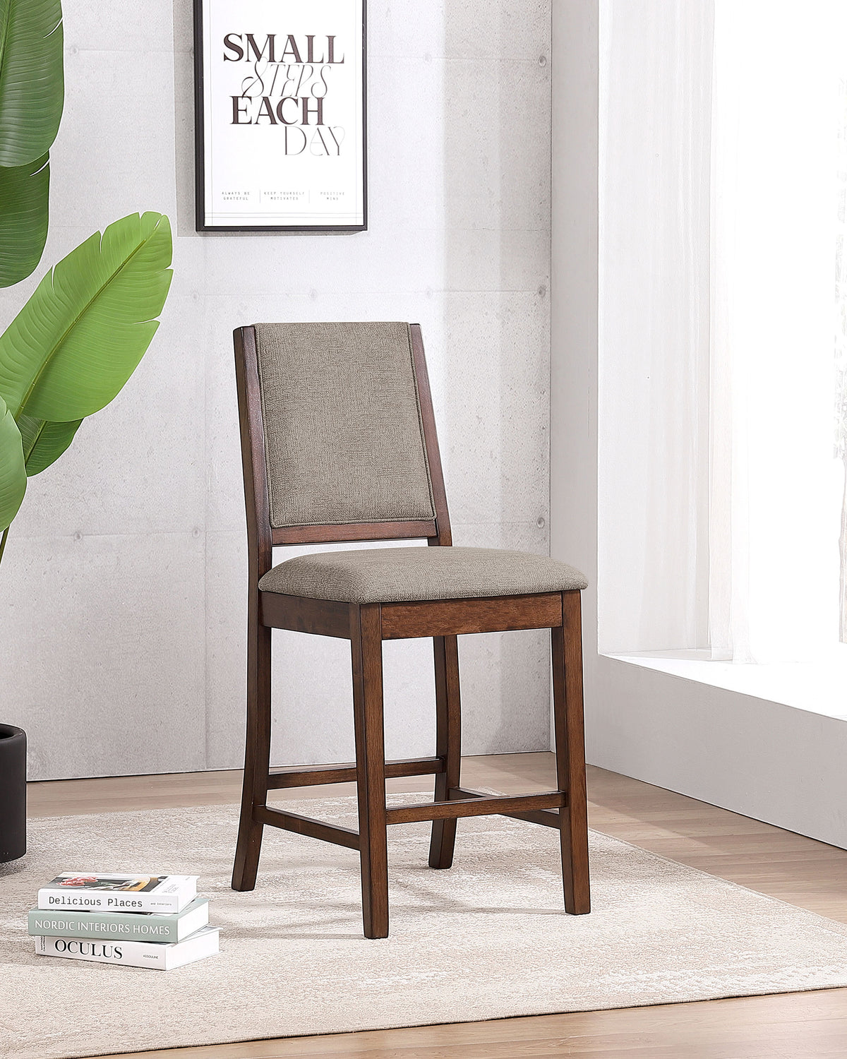 Patterson Upholstered Counter Height Chairs (Set of 2) Beige and Mango Oak