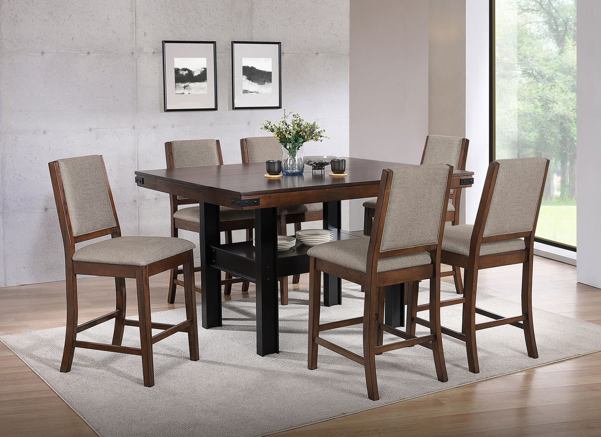 Patterson Upholstered Counter Height Chairs (Set of 2) Beige and Mango Oak
