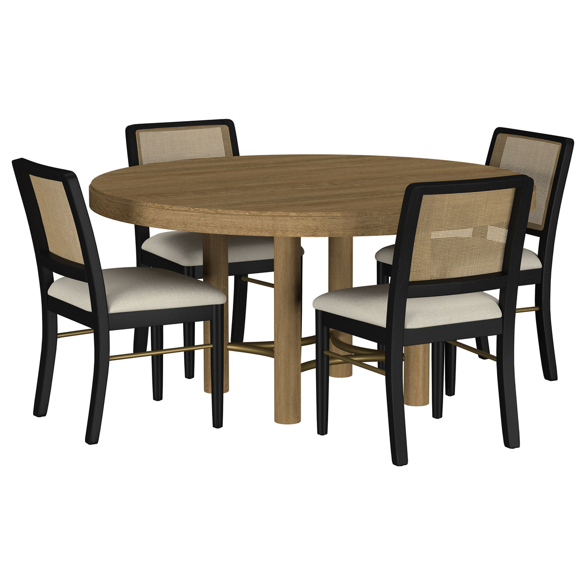 Arini 5-piece Round Dining Set with Black Chairs Sand Wash and Black