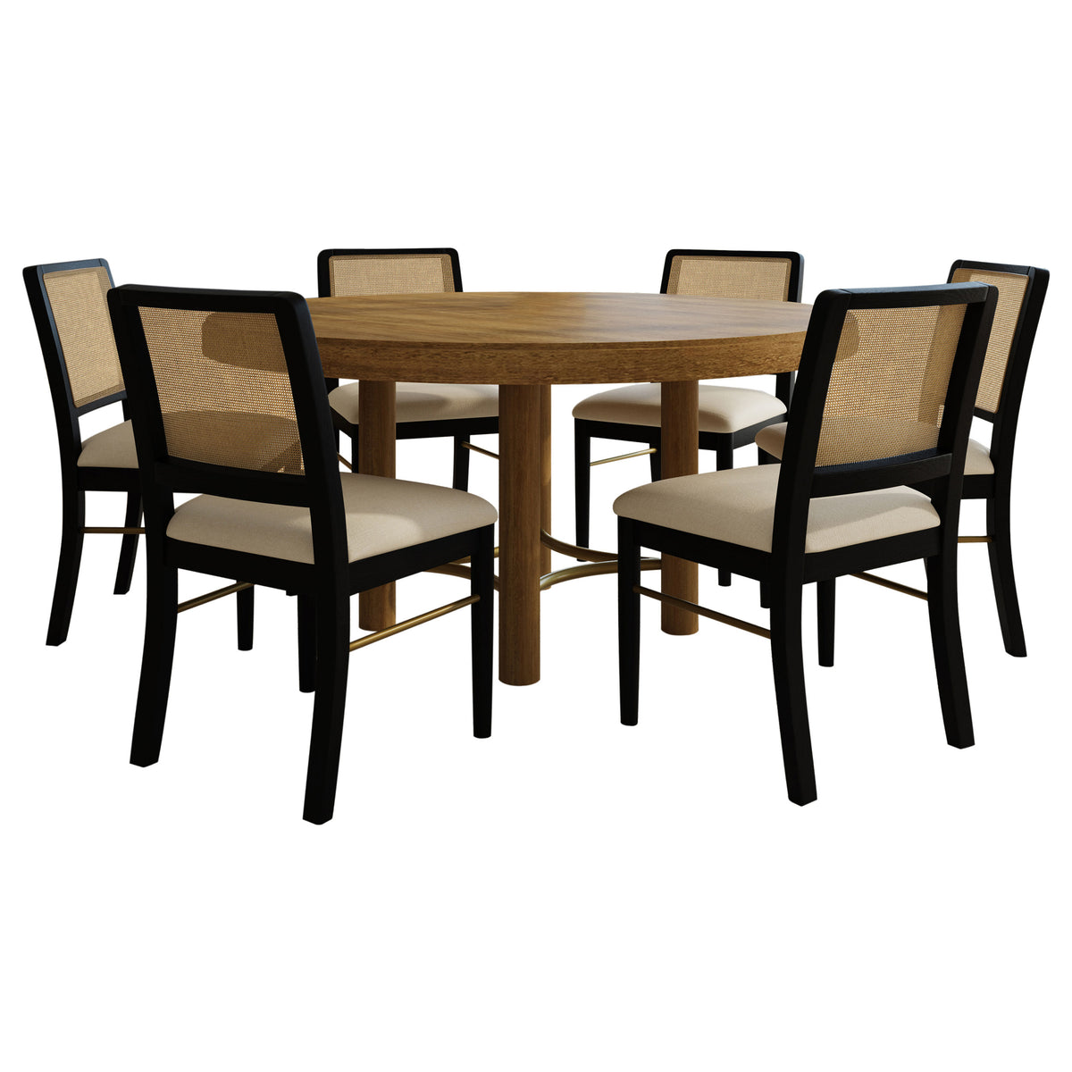Arini 7-piece Round Dining Set with Black Chairs Sand Wash and Black