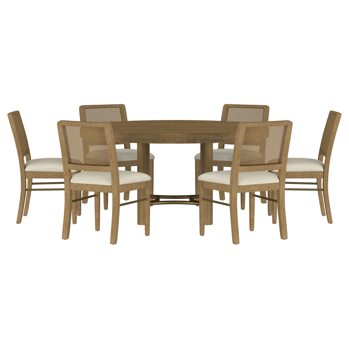 Arini 7-piece Round Dining Set Sand Wash and Cream