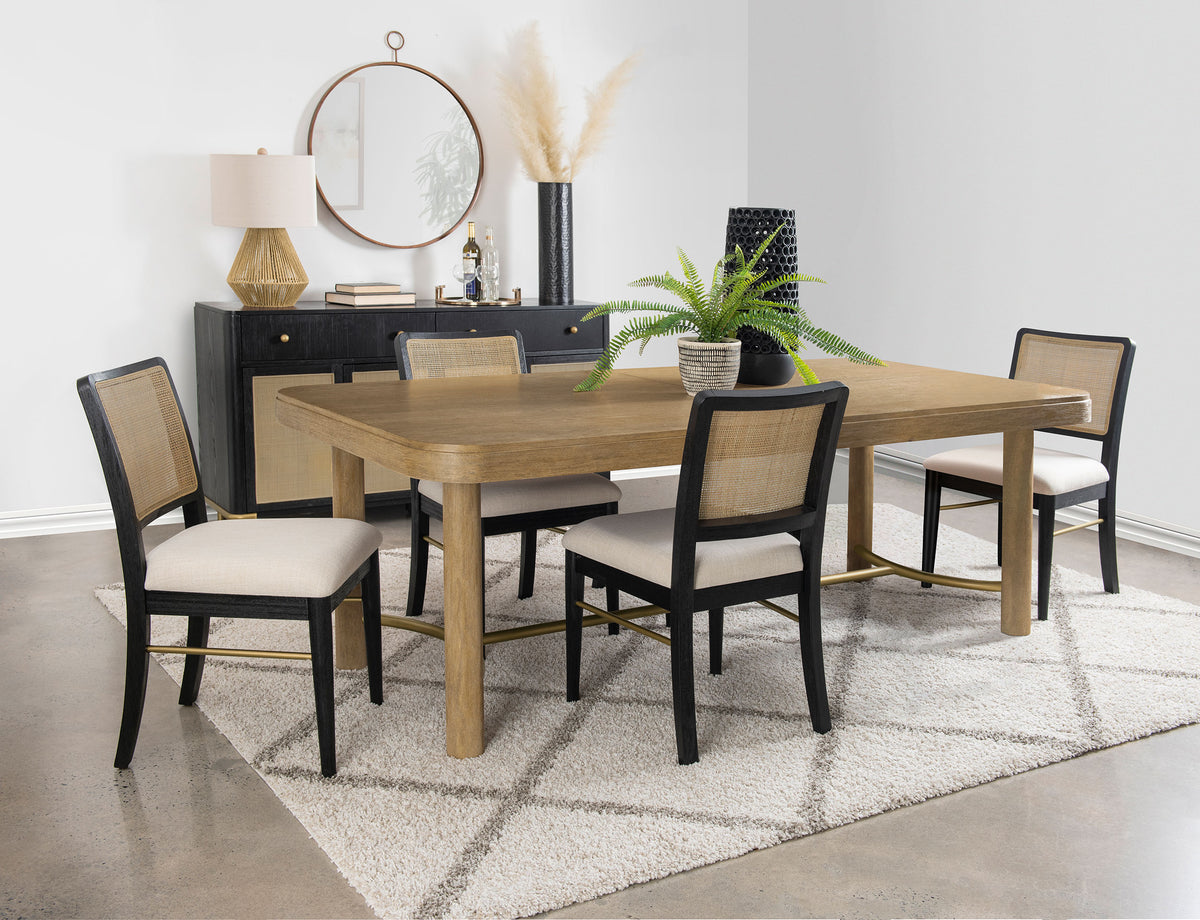 Arini 5-piece Rectangular Extension Dining Set with Black Chairs Sand Wash and Black
