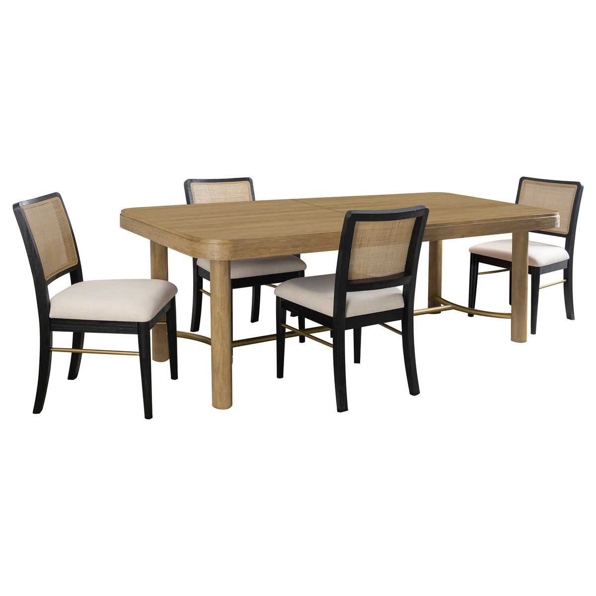 Arini 5-piece Rectangular Extension Dining Set with Black Chairs Sand Wash and Black