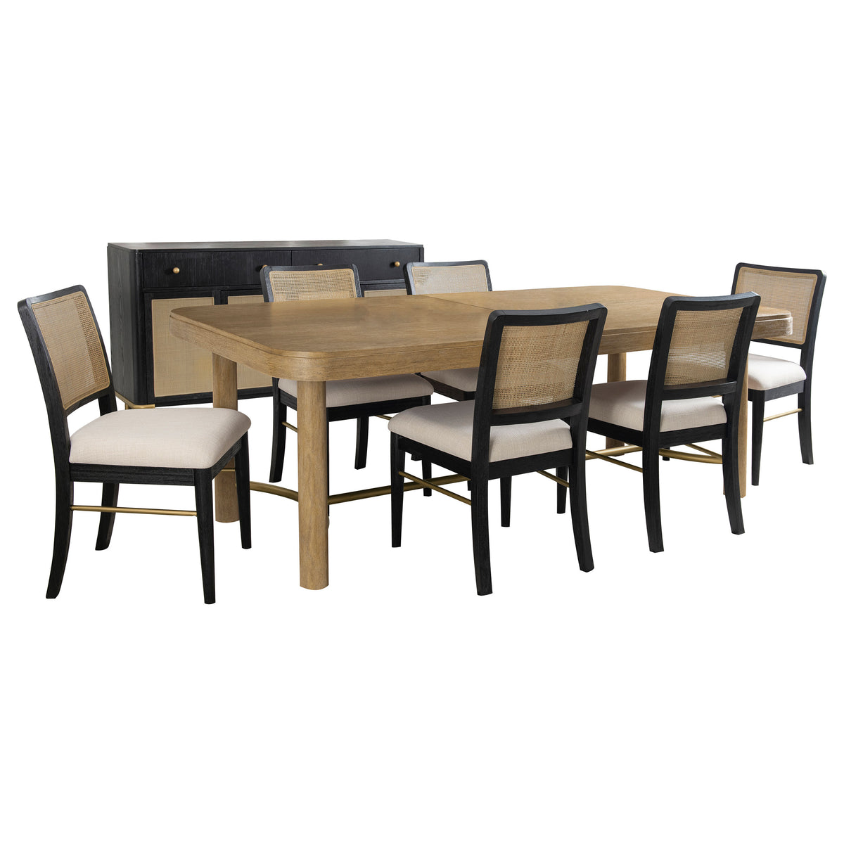 Arini 7-piece Rectangular Extension Dining Set with Black Chairs Sand Wash and Black