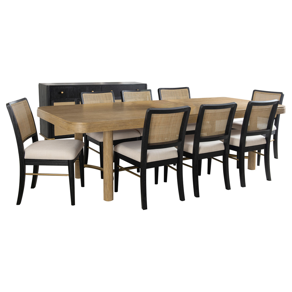 Arini 9-piece Rectangular Extension Dining Set with Black Chairs Sand Wash and Black