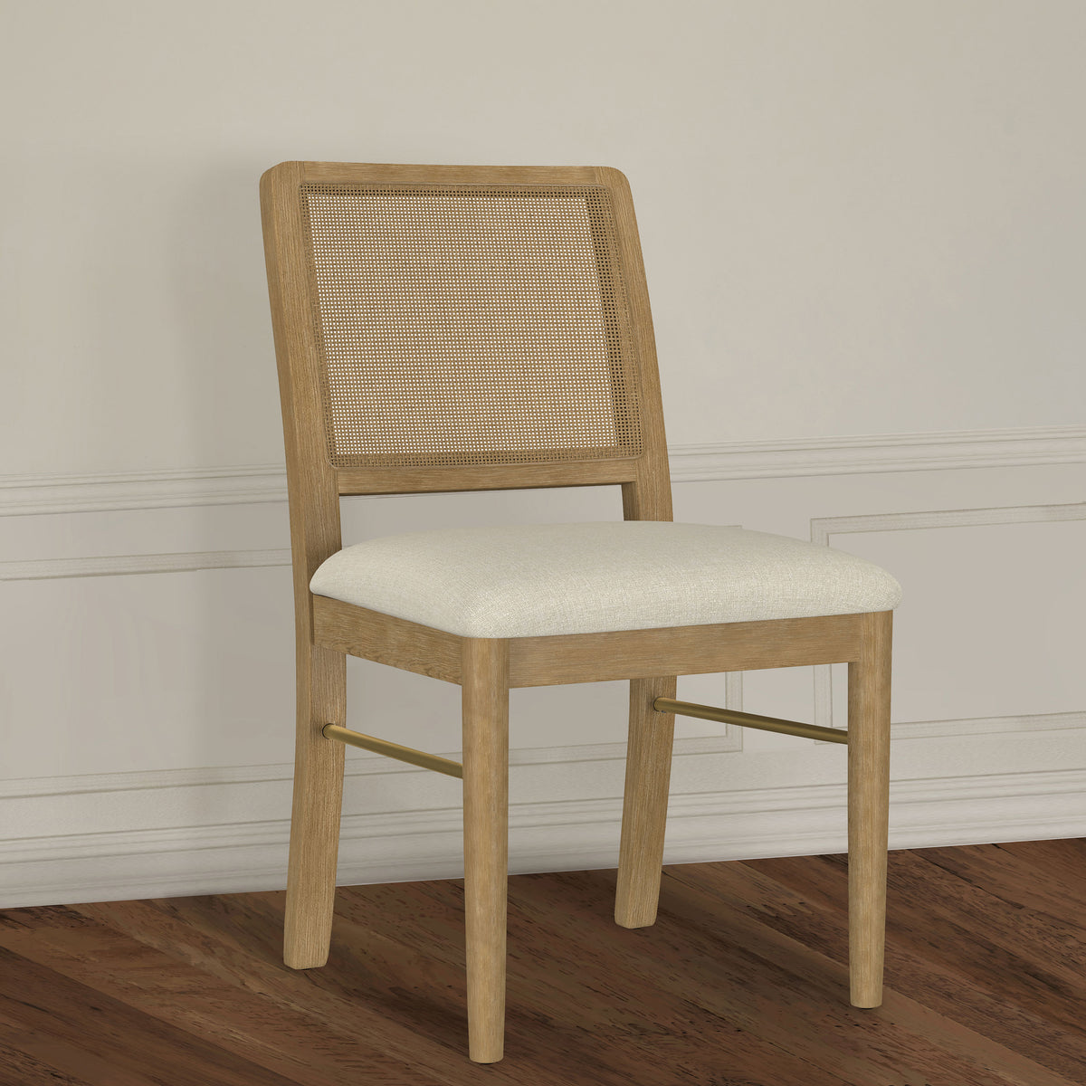 Arini Cane-Back Upholstered Dining Side Chairs (Set of 2) Sand Wash and Cream