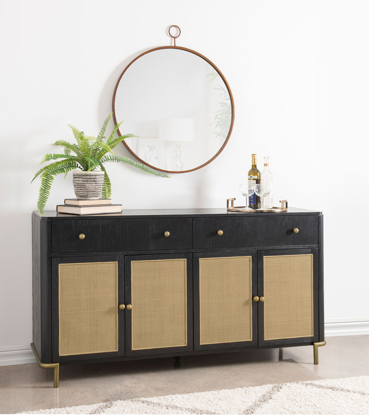 Arini 2-drawer Cane Door Sideboard Black