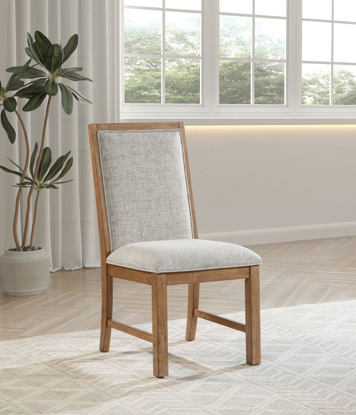 Bruner Upholstered Ladder Back Dining Side Chairs (Set of 2) Oatmeal and Natural Brown
