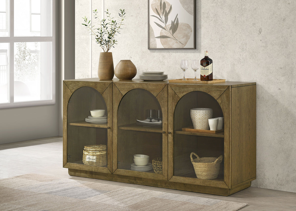 Castlewood 71-inch 3-door Arched Glass Door Sideboard Buffet Brown Oak