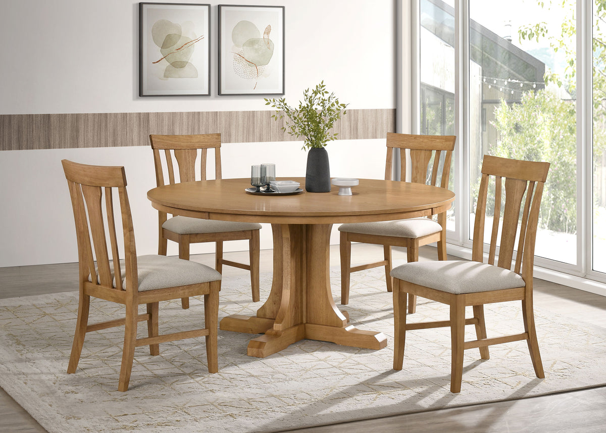 Hartville 5-piece 60-inch Round Pedestal Dining Set Natural Light Brown