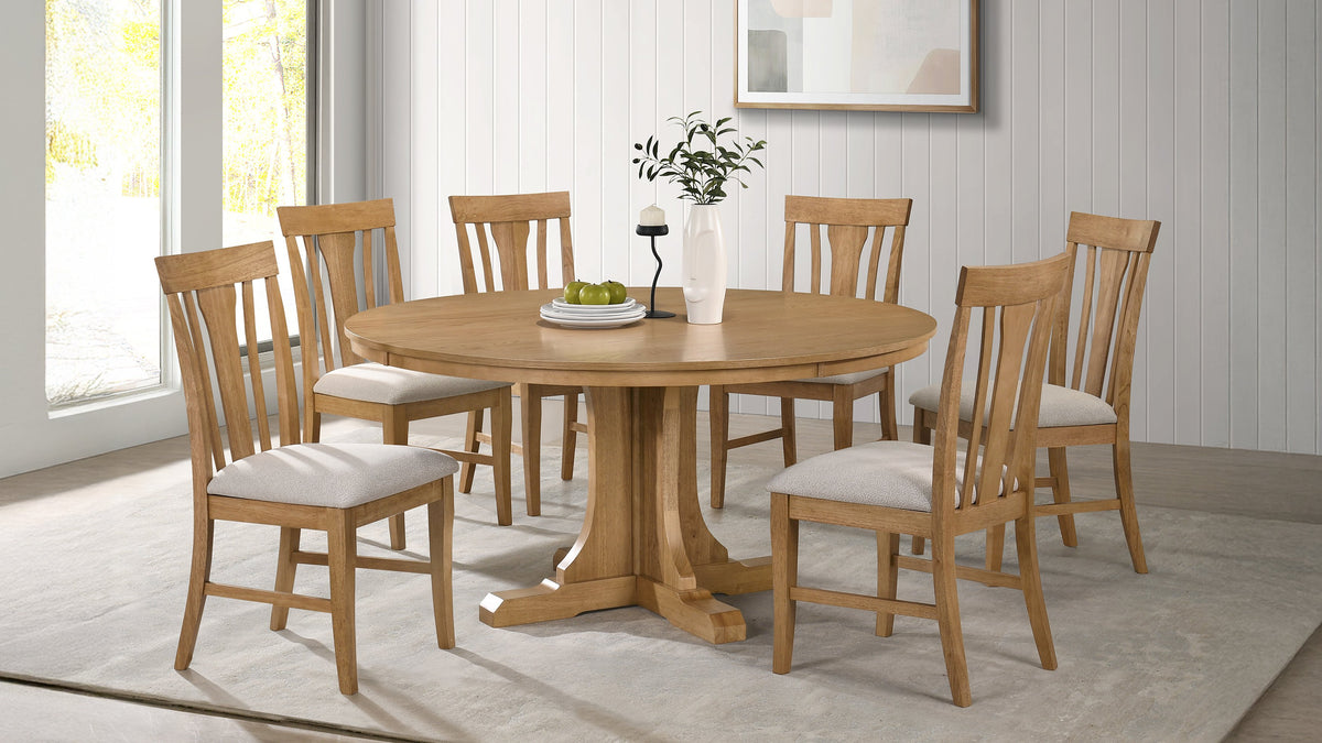 Hartville 7-piece 60-inch Round Pedestal Dining Set Natural Light Brown
