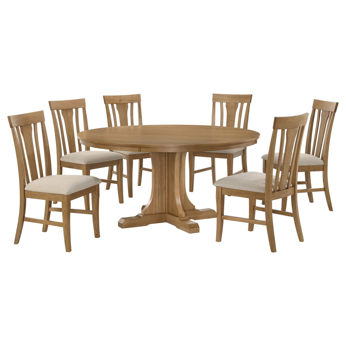 Hartville 7-piece 60-inch Round Pedestal Dining Set Natural Light Brown
