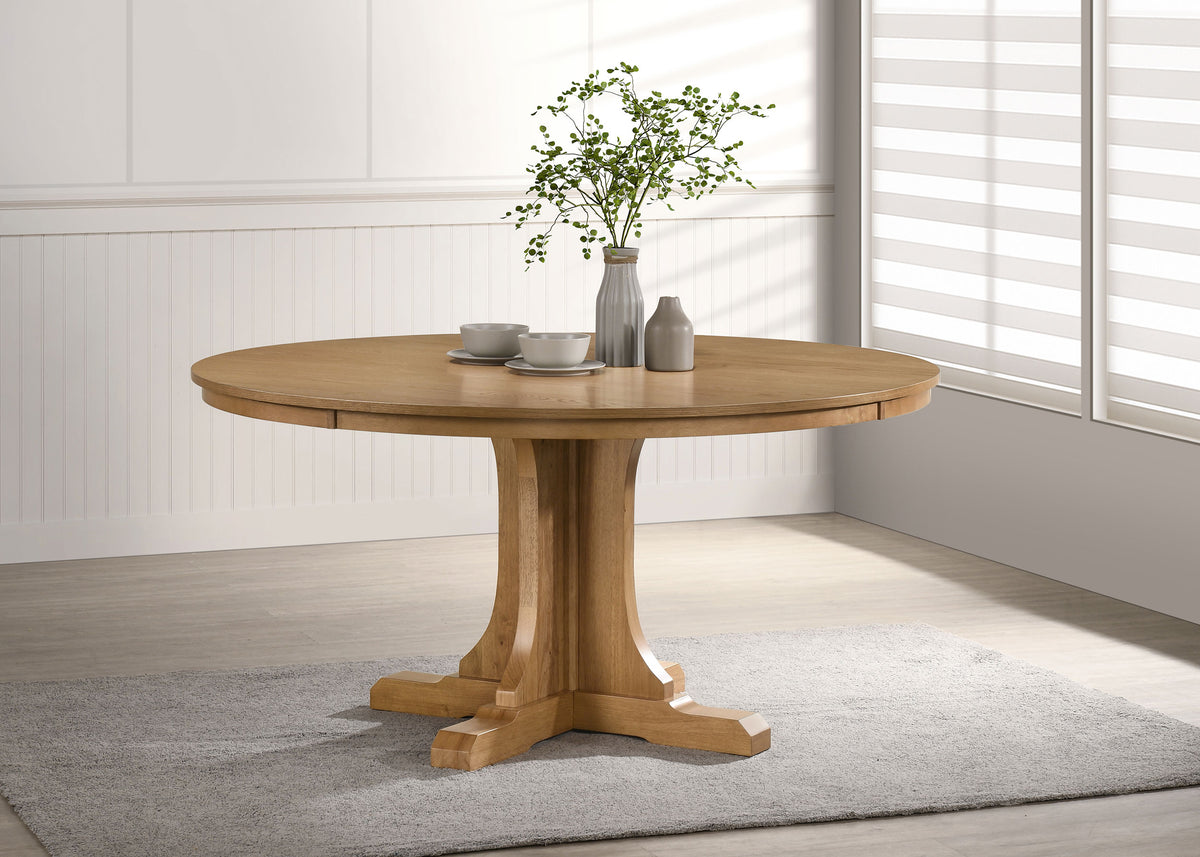 Hartville 60-inch Round Pedestal Dining Table Natural Light Brown