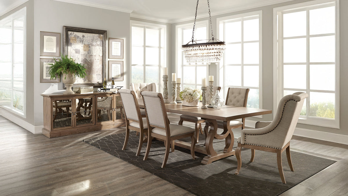 Brockway 7-piece Rectangular Extension Dining Set with Arm Chairs Barley Brown and Cream