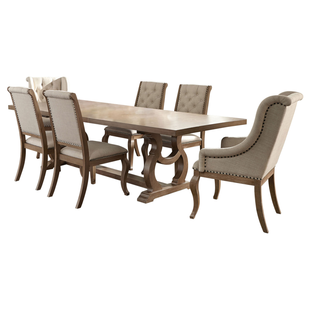 Brockway 7-piece Rectangular Extension Dining Set with Arm Chairs Barley Brown and Cream