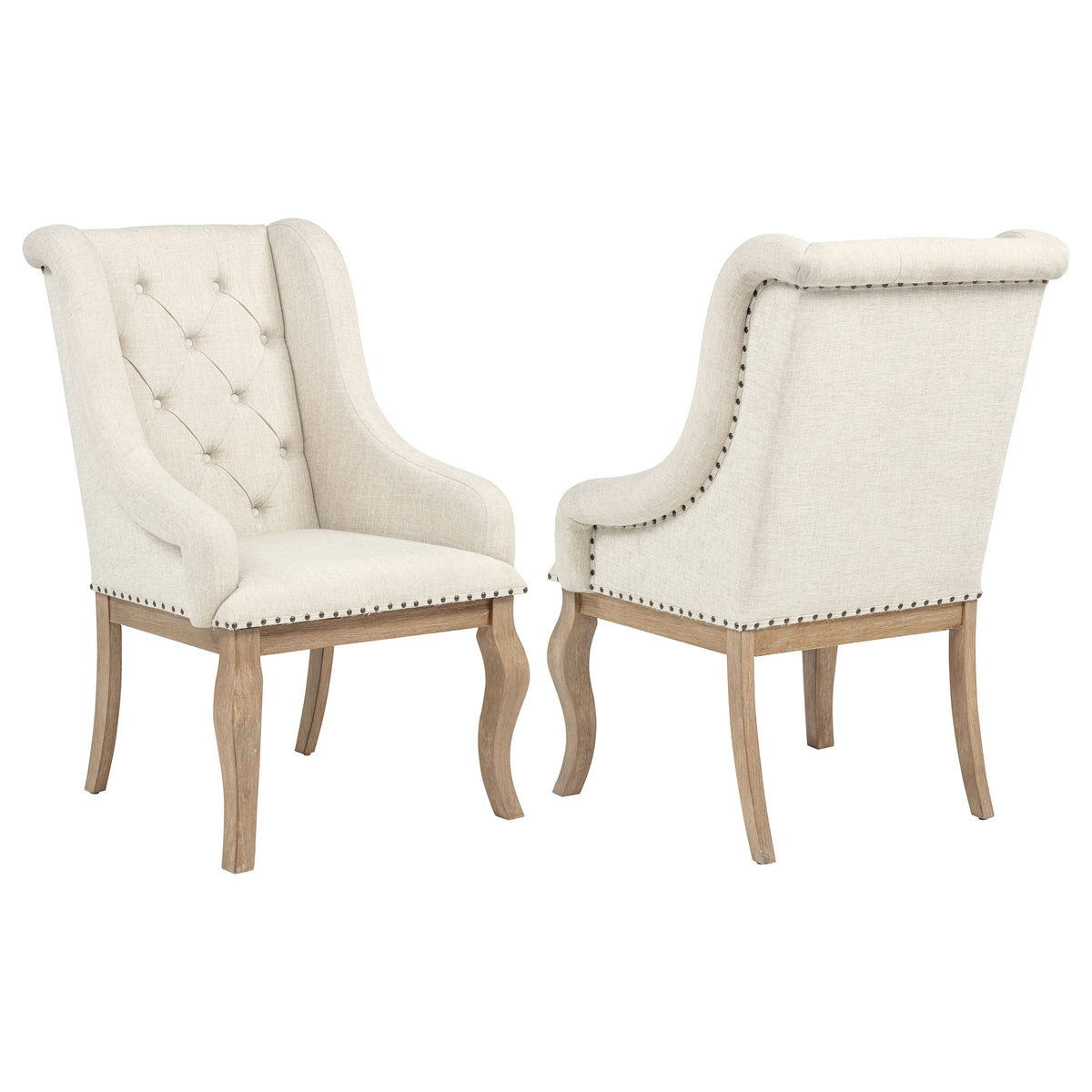 Brockway Tufted Upholstered Dining Arm Chairs with Nailhead Trim (Set of 2) Cream and Barley Brown