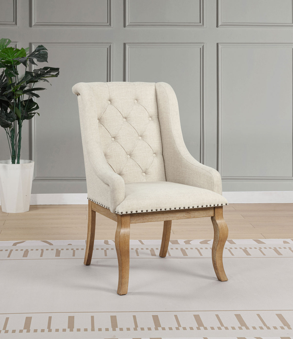 Brockway Tufted Upholstered Dining Arm Chairs with Nailhead Trim (Set of 2) Cream and Barley Brown