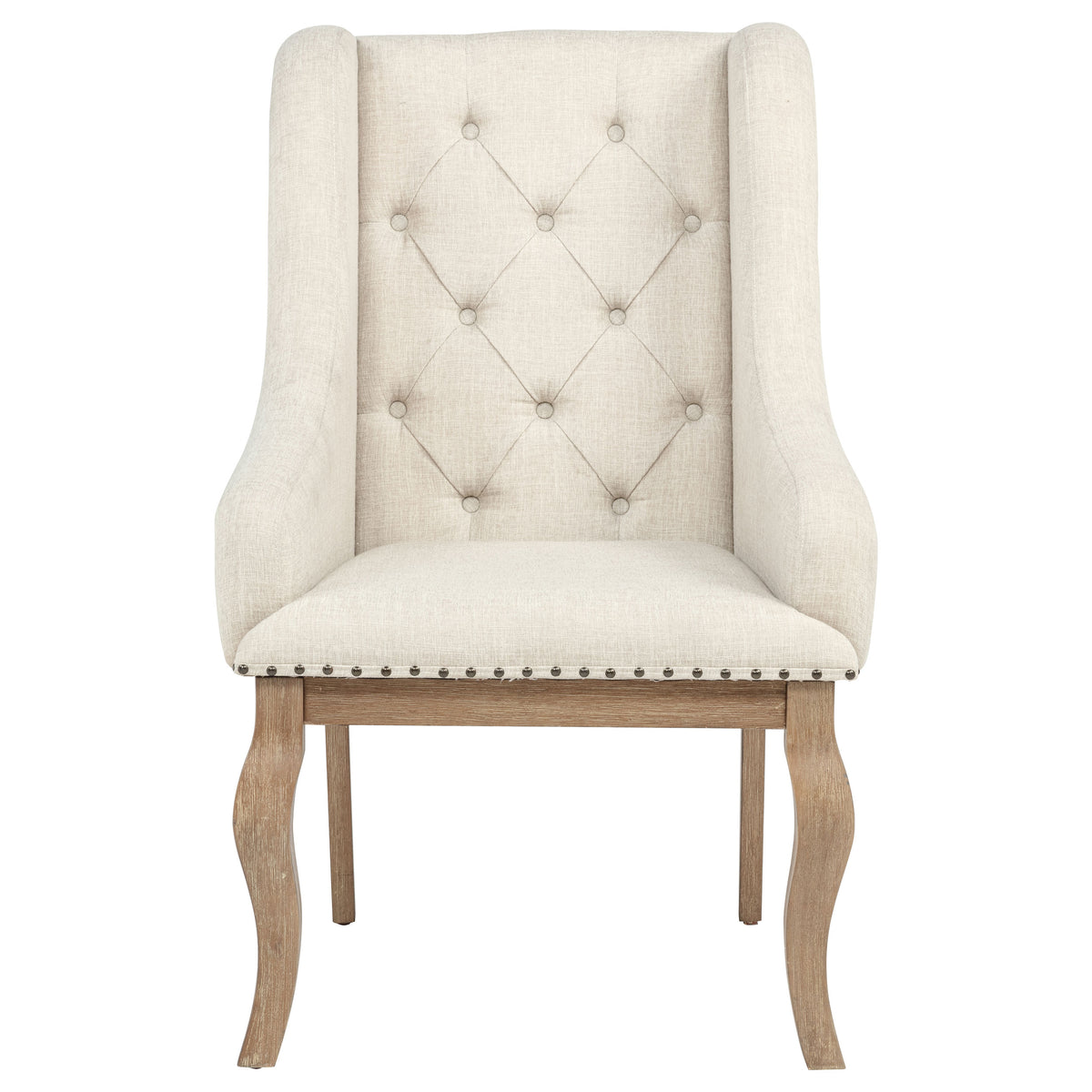 Brockway Tufted Upholstered Dining Arm Chairs with Nailhead Trim (Set of 2) Cream and Barley Brown