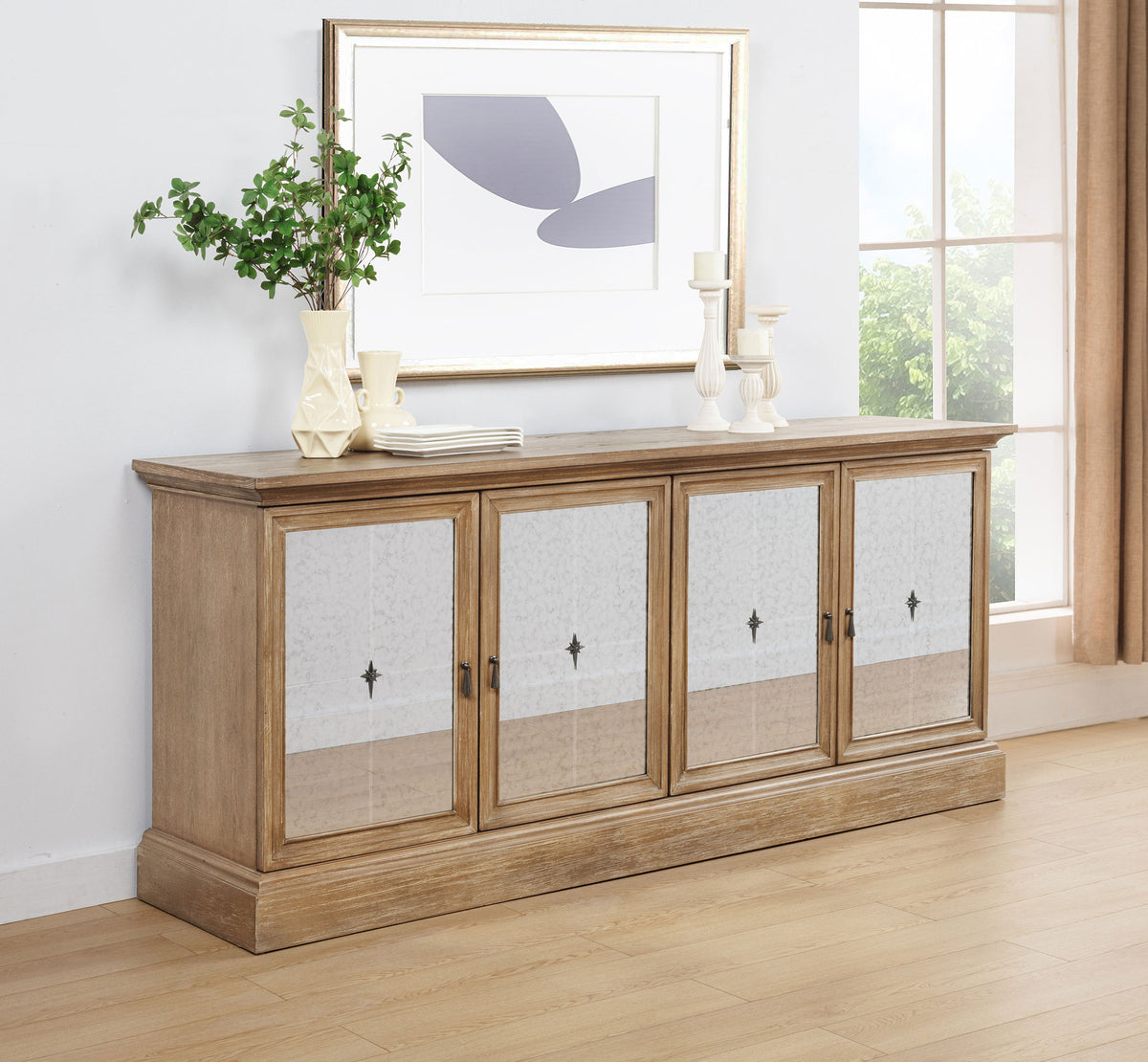 Brockway 4-door Mirrored Dining Sideboard Buffet Barley Brown