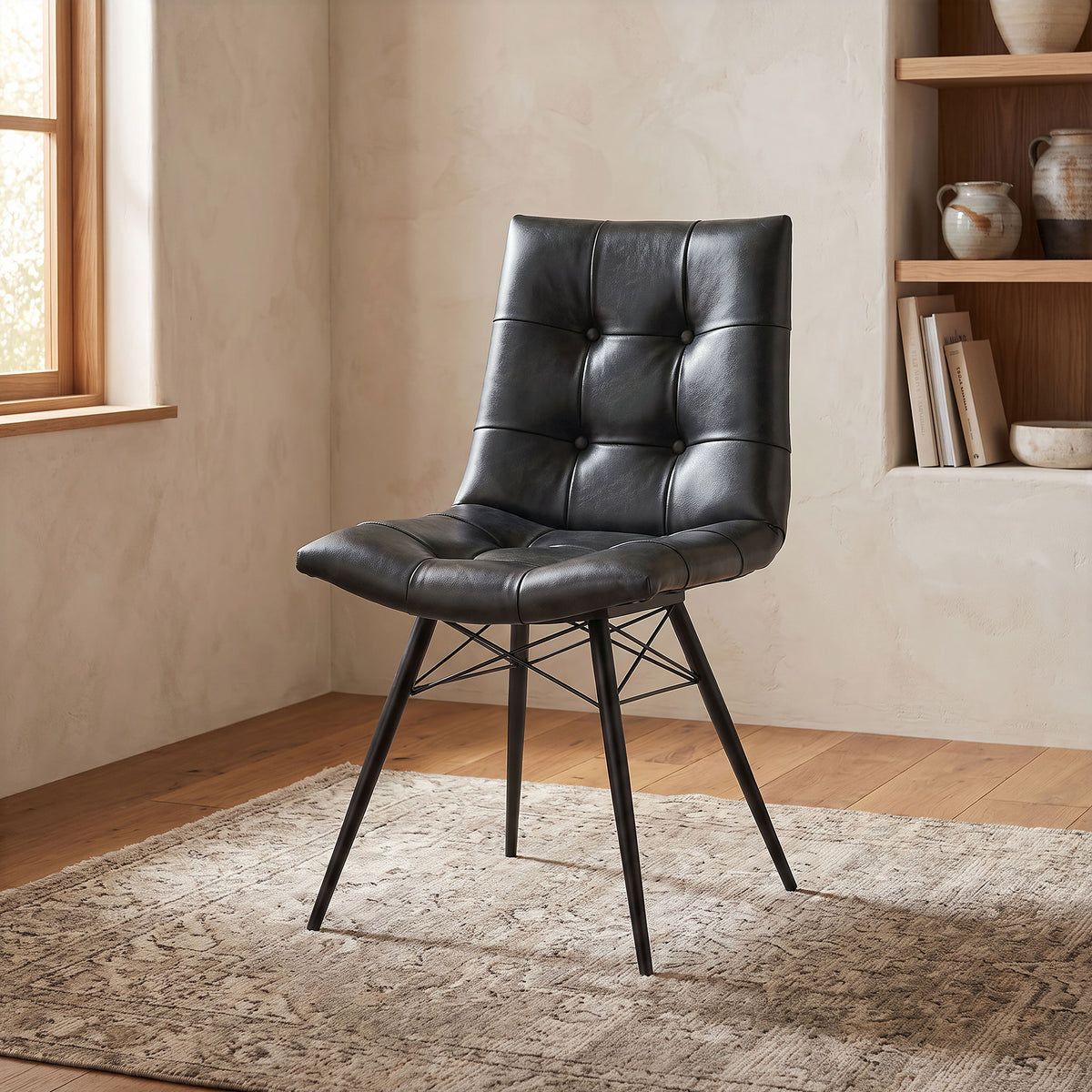 Aiken Faux Leather Upholstered Dining Side Chairs (Set of 4) Charcoal Grey