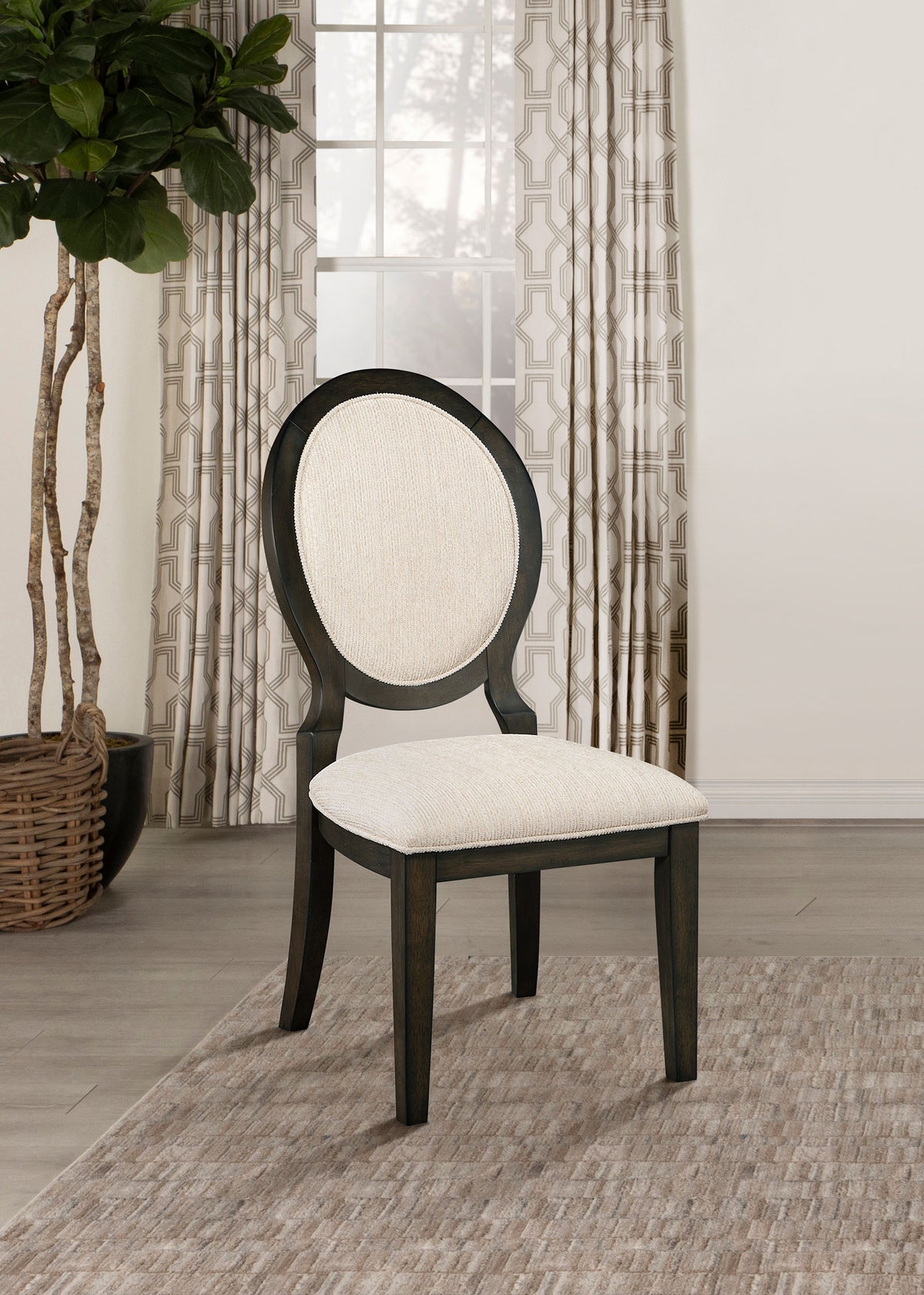 Twyla Upholstered Oval Back Dining Side Chairs (Set of 2) Cream and Dark Cocoa