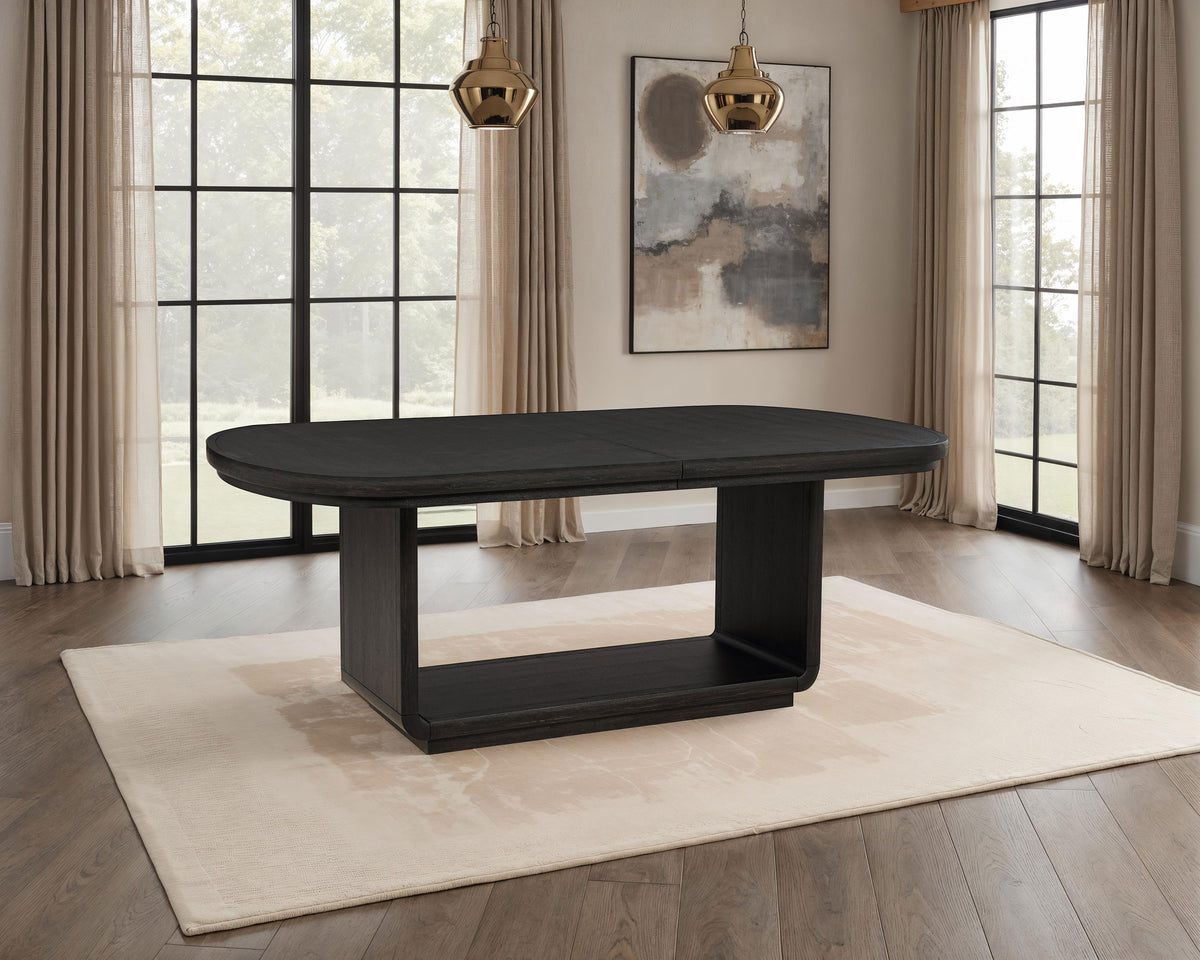 Leandro Rectangular Extension Dining Table with Leaf Burnished Black