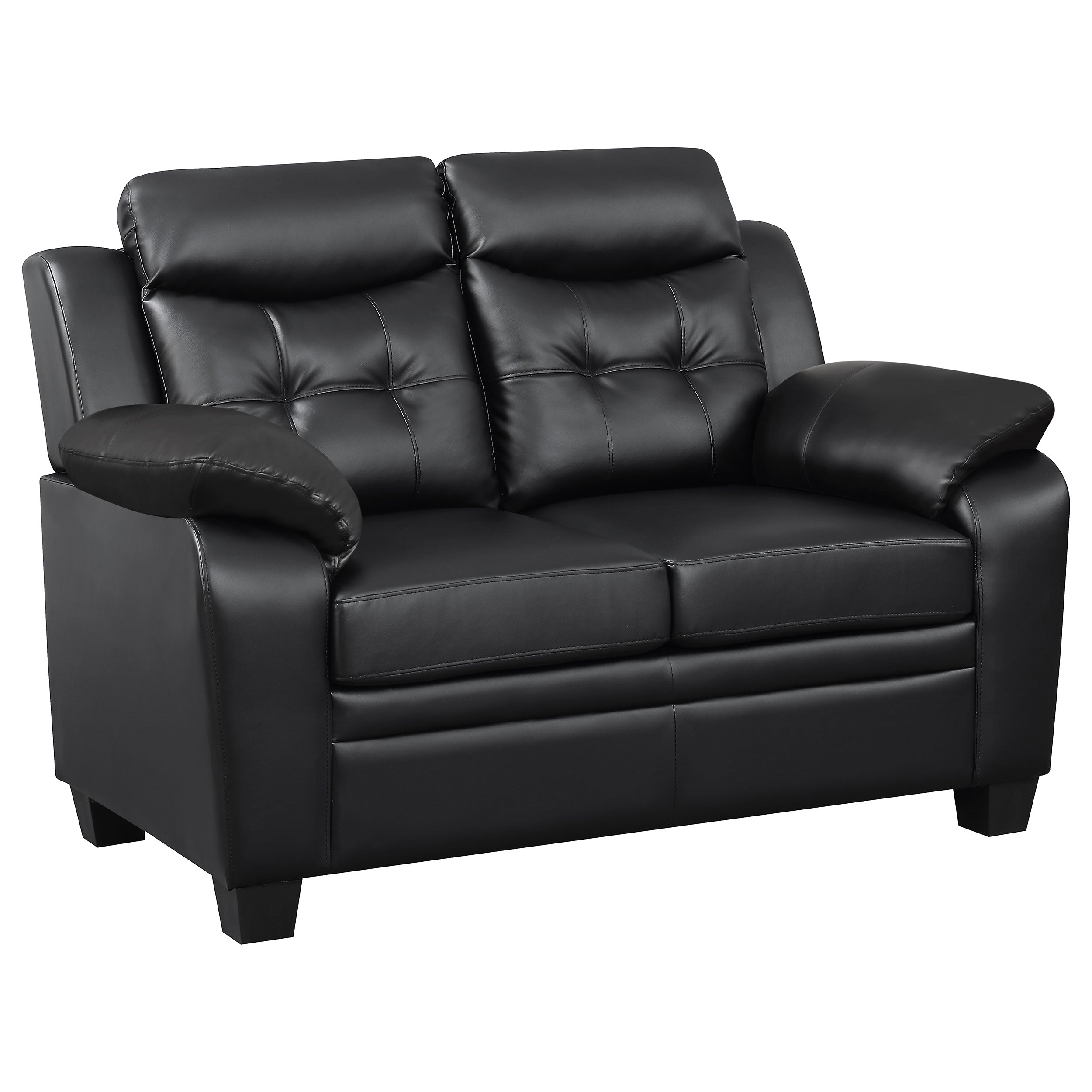 Finley Tufted Pillow Arm Leatherette Upholstered Love Seat In Black