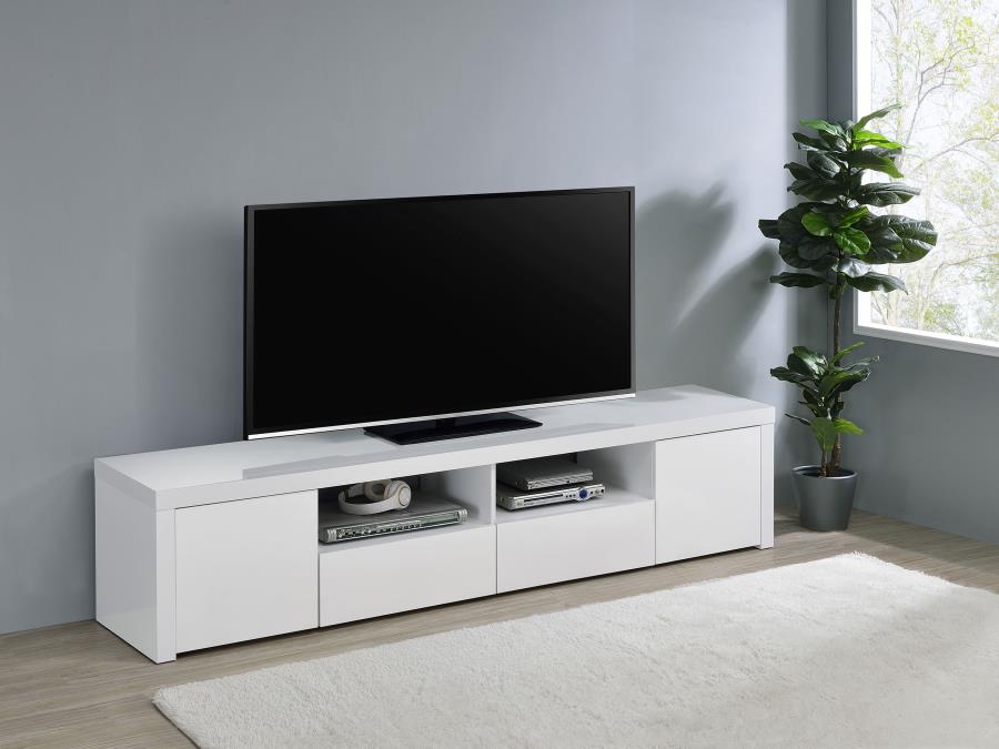 Modern Jude 2-door 79" TV Stand With Drawers In White High Gloss