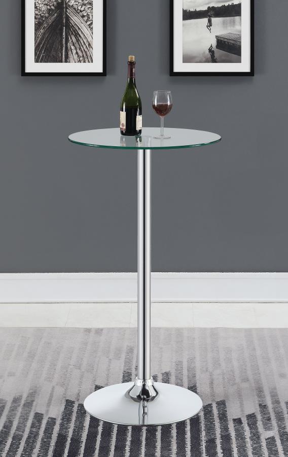 Contemporary Glass Top Round Bar Table Chrome