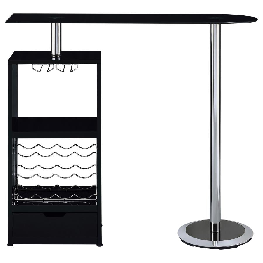 Coaster Modern Black Bar Table with Wine Bottle Storage and Glass Top 120451