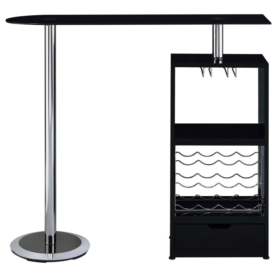 Coaster Modern Black Bar Table with Wine Bottle Storage and Glass Top 120451