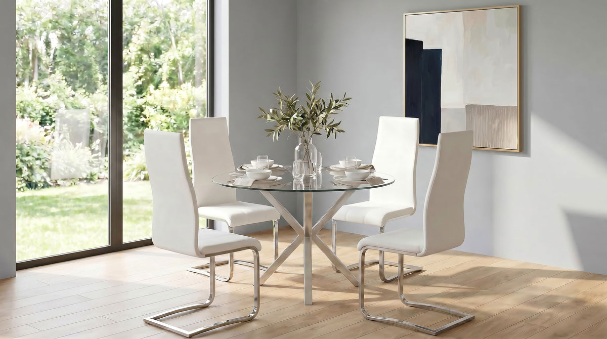 Vance Round 41-inch Glass Top Asterisk Dining Table Chrome