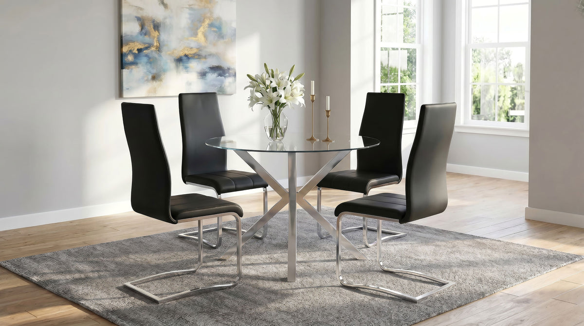 Vance Round 41-inch Glass Top Asterisk Dining Table Chrome