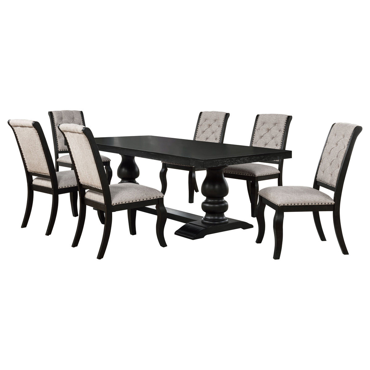 Phelps 7-piece Rectangular Extension Dining Set with Side Chairs Distressed Noir and Tan