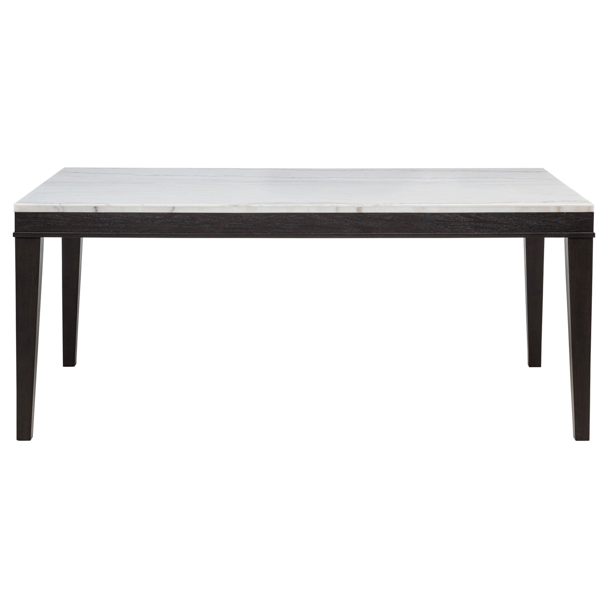 Averill 7-piece Rectangular White Marble Top Dining Set with Dark Grey Chairs Coffee Bean