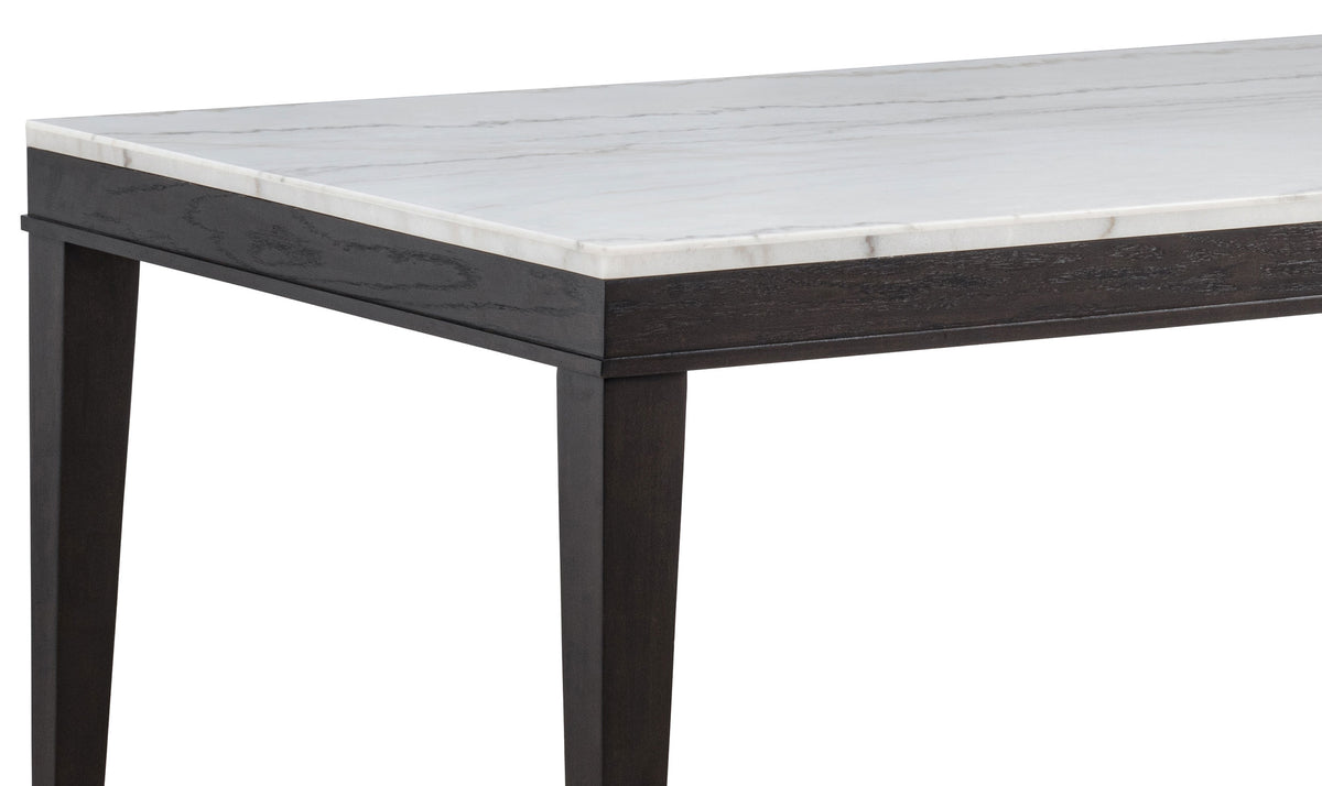Averill 7-piece Rectangular White Marble Top Dining Set with Dark Grey Chairs Coffee Bean