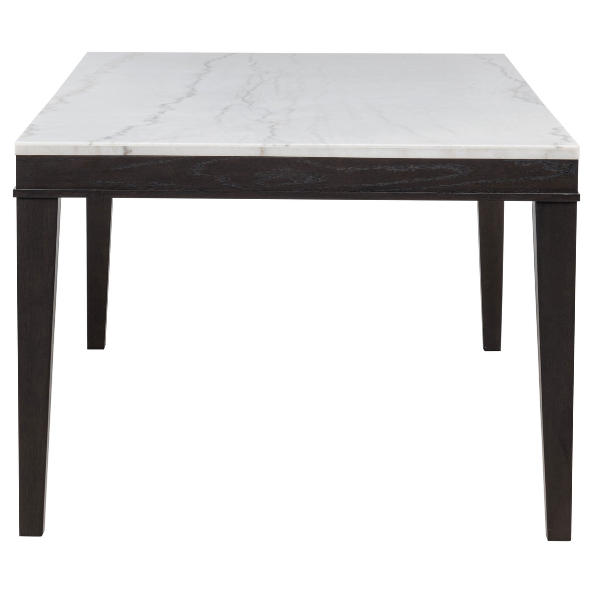 Averill 7-piece Rectangular White Marble Top Dining Set with Tan Chairs Coffee Bean