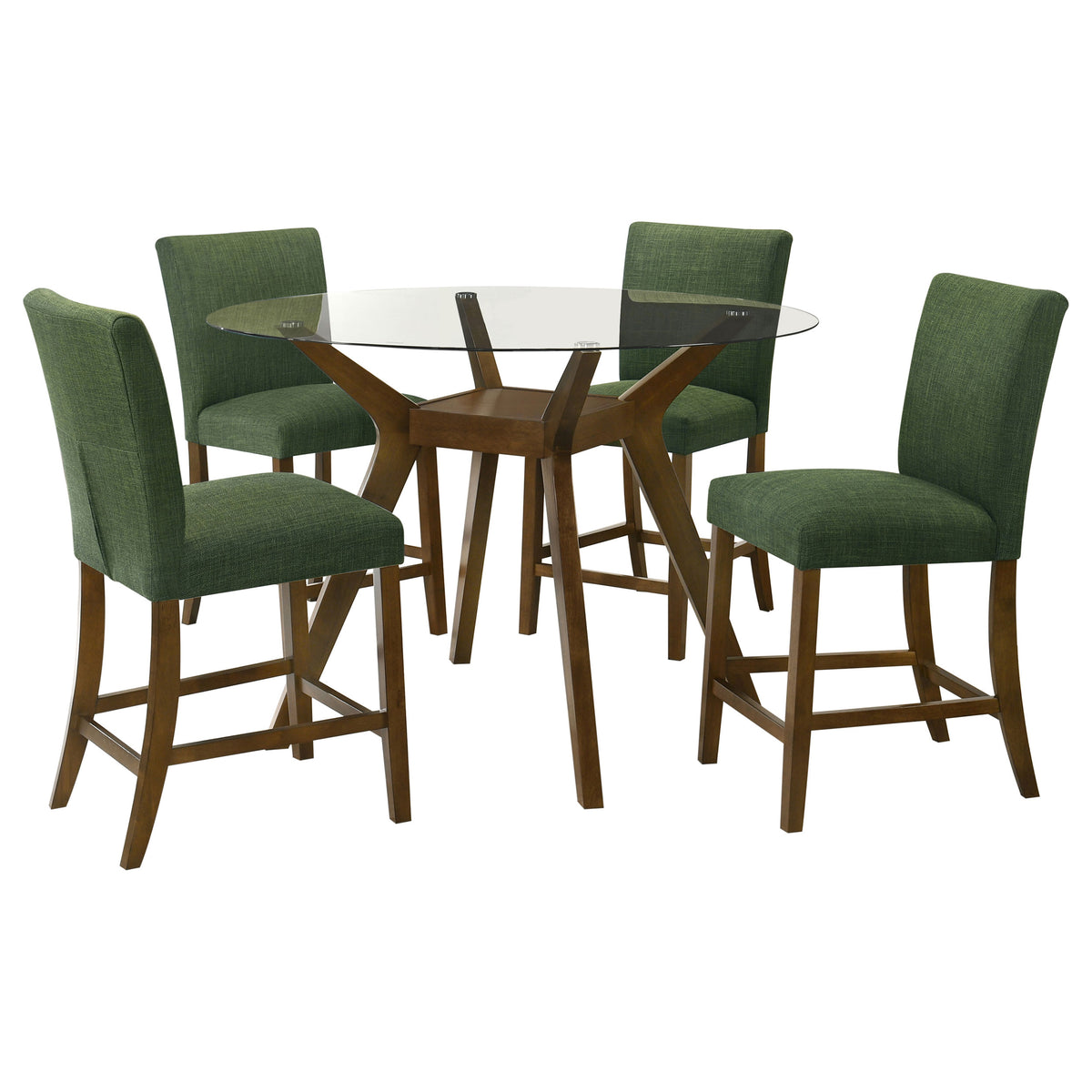 Paxton 5-piece 48-inch Round Glass Top Counter Height Dining Set with Green Chairs Brown