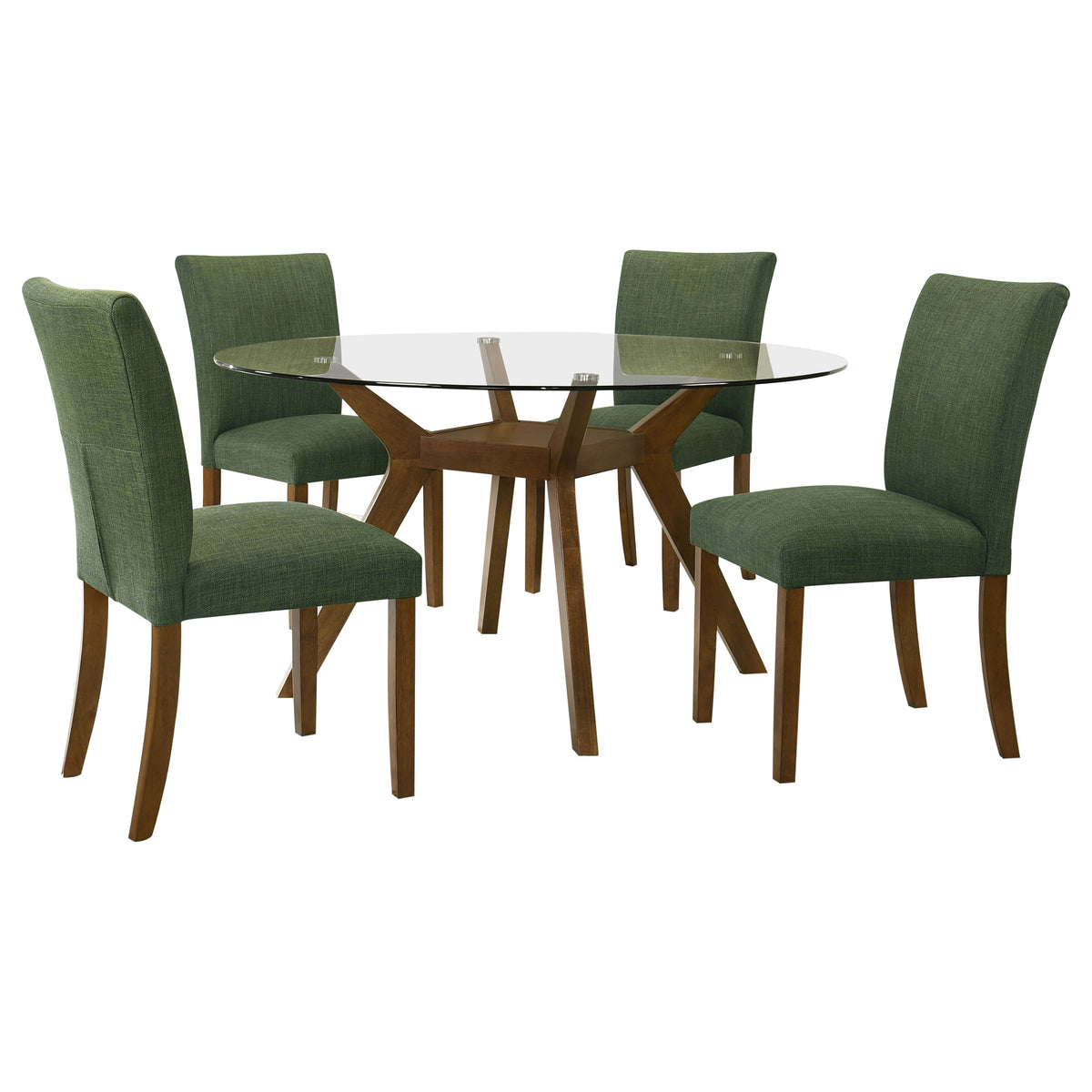 Paxton 5-piece Round Glass Top Dining Set with Green Upholstered Chairs Brown
