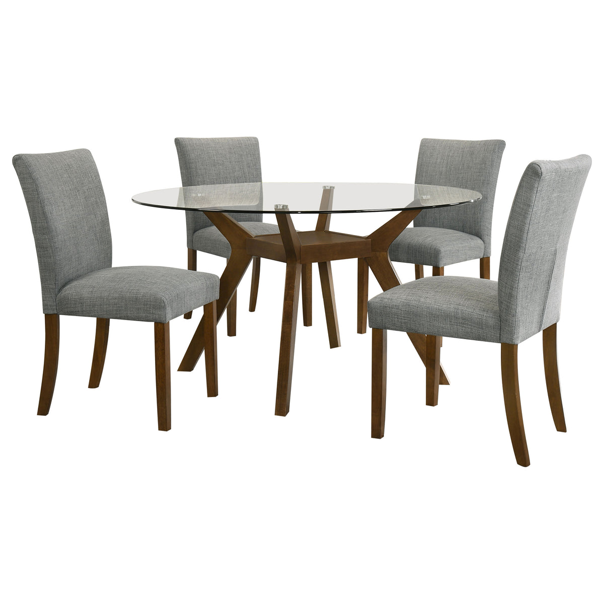 Paxton 5-piece Round Glass Top Dining Set with Grey Upholstered Chairs Brown