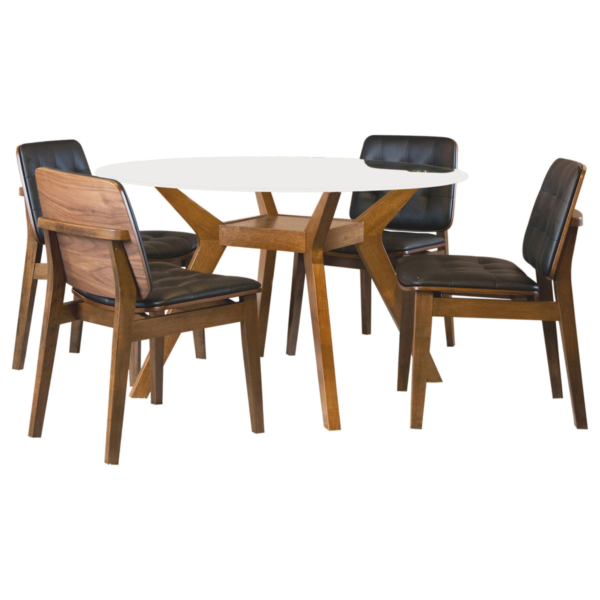Paxton 5-piece Round Glass Top Dining Set with Black Leatherette Chairs Brown