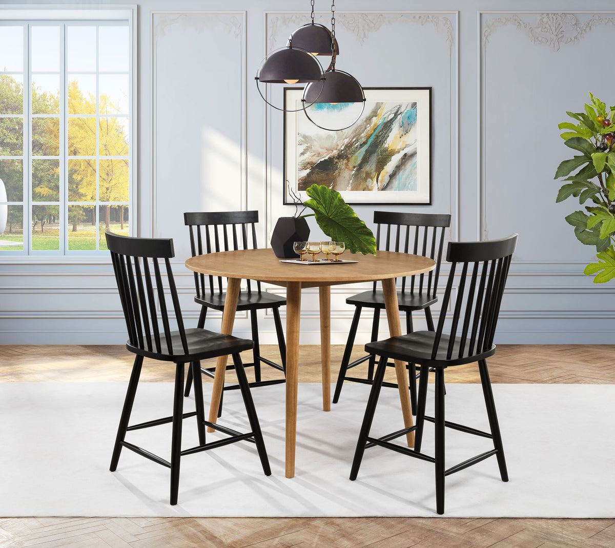 Andrews 5-piece 48-inch Round Counter Height Dining Set with Black Chairs Light Ash