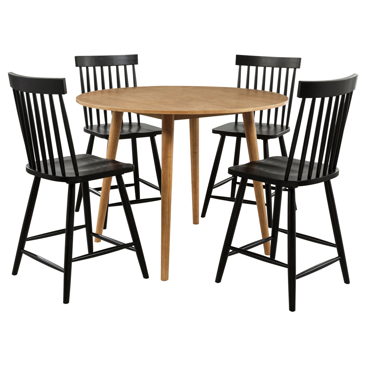 Andrews 5-piece 48-inch Round Counter Height Dining Set with Black Chairs Light Ash