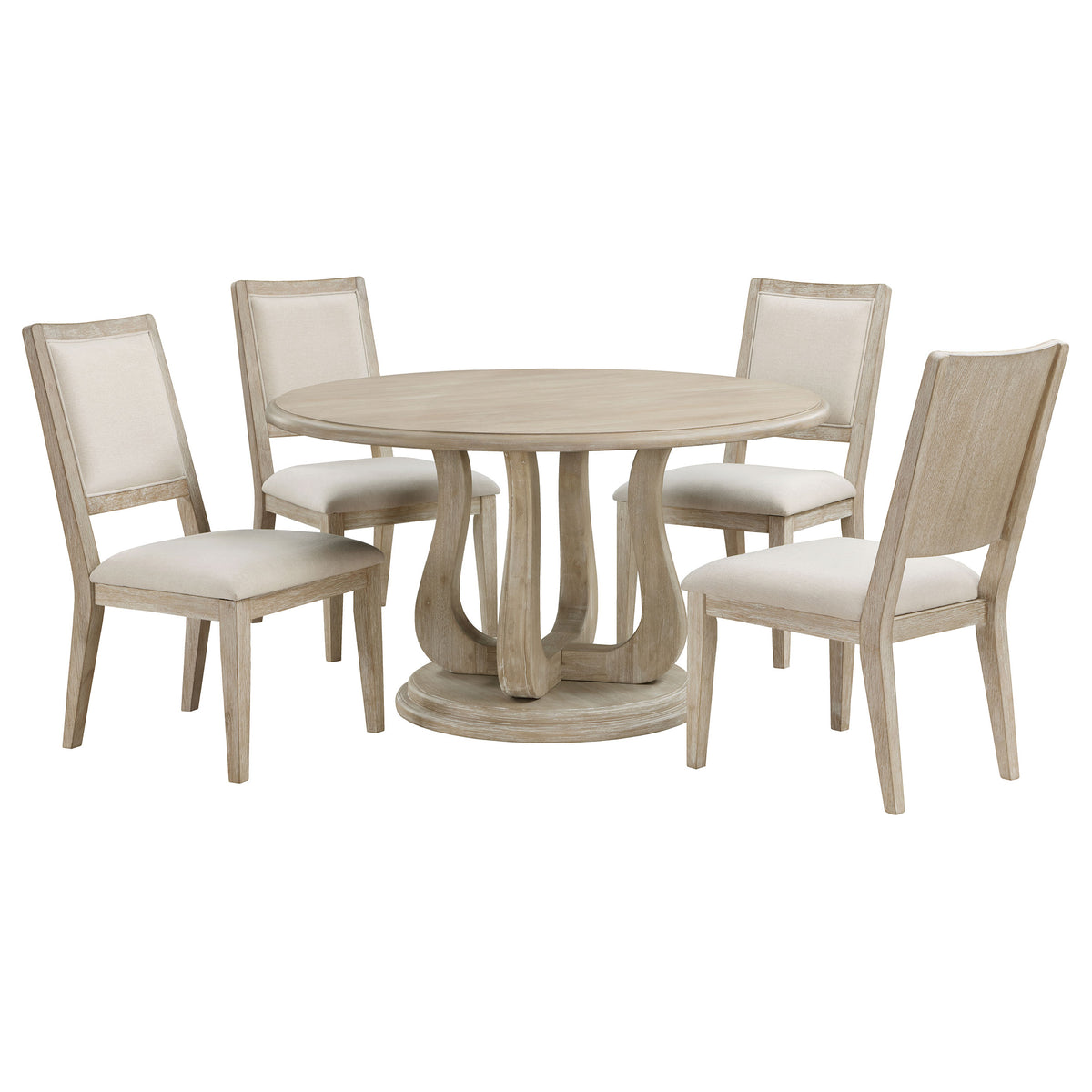 Trofello 5-piece 60-inch Round Pedestal Dining Set White Washed and Beige