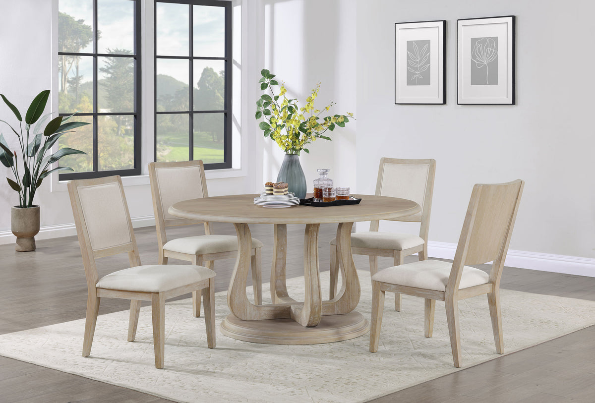 Trofello 60-inch Round Pedestal Dining Table White Washed