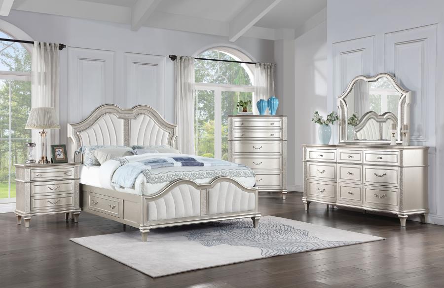 Evangeline 5-piece Eastern King Bedroom Set with Storage in Silver Oak