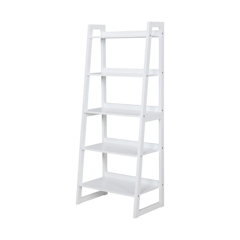 5 Shelf Angled Ladder Bookcase in White Finish