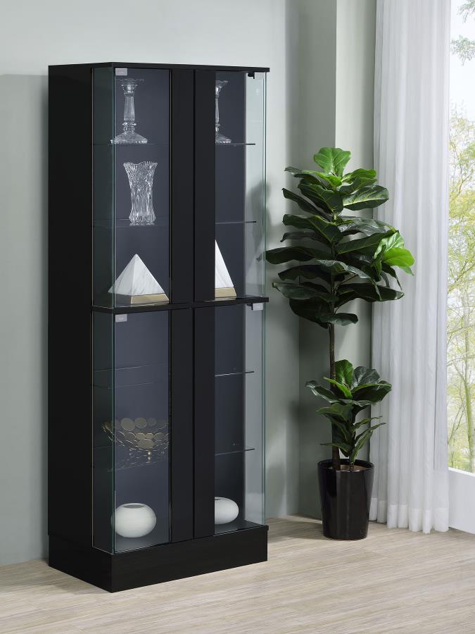 Cabra Black Tower Display Case Curio Cabinet with Glass Shelves and LED Lighting