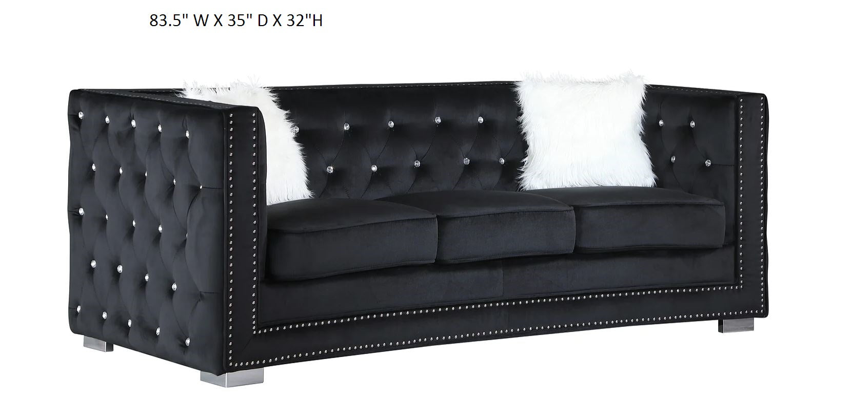 Sofia 2PC Modern Velvet Living Room Sofa Loveseat Set In Black