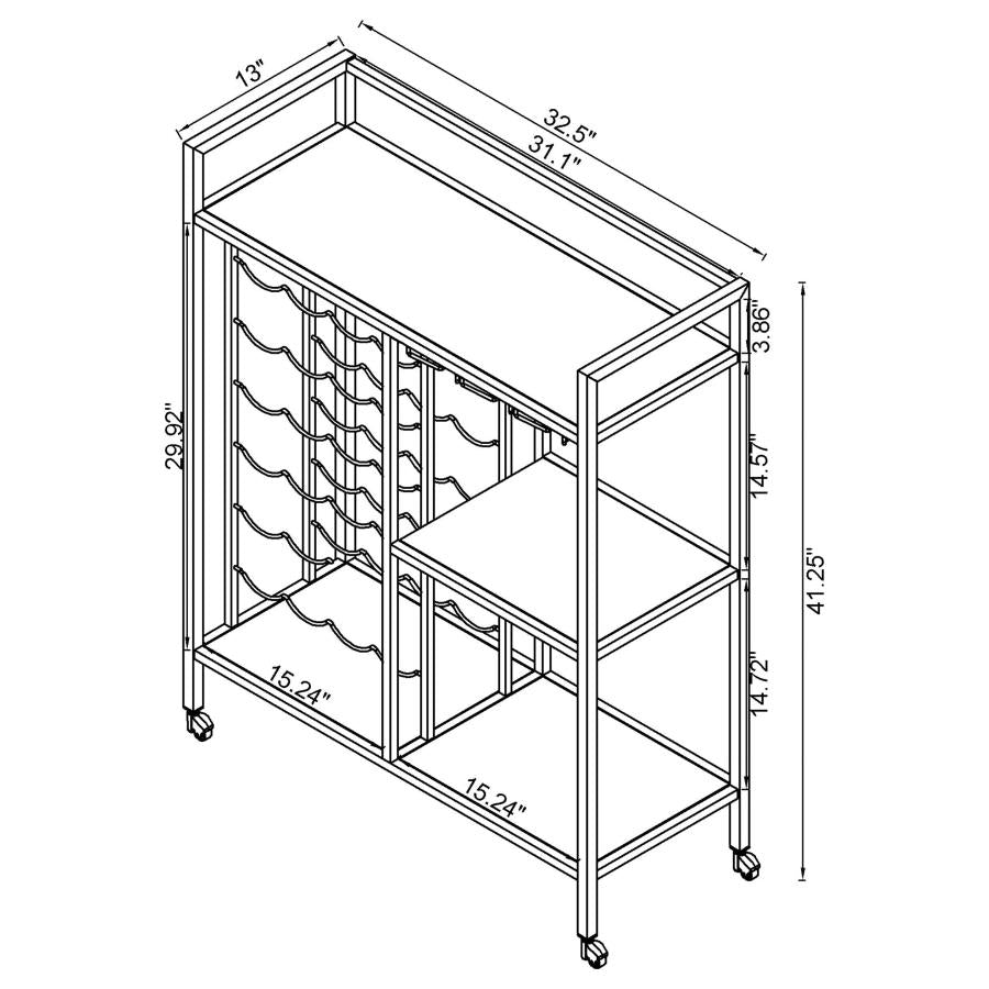 Derion Glass Shelf Serving Cart With Casters Chrome